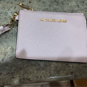 Michael Kors Blush Pink Card Holder with Gold Accents